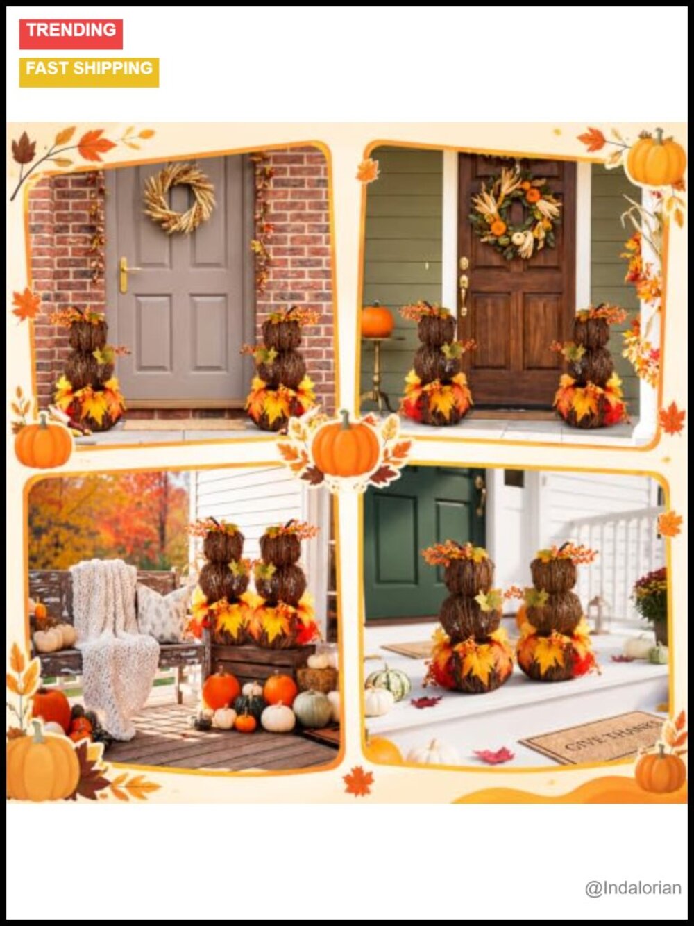 Wicker Rattan Pumpkin 3-Tier Stackable Fall Decor Set - Picture 4 of 6
